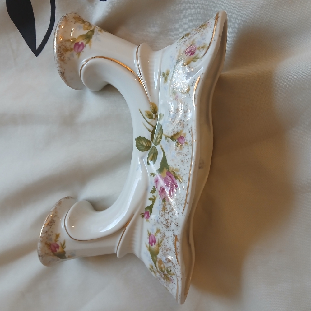 Vintage Floral Porcelain Double Candleholder Chodziesz Made In Poland - Picture 3 of 3